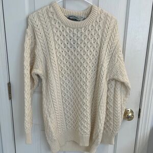 NWT Aran Crafts Cream Cable Knit Merino Wool Crewneck Sweater